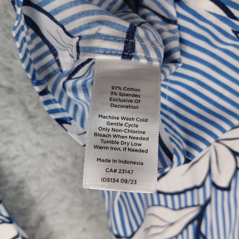 Talbots Button Front Non-Iron Shirt Woman 8P Blue Floral Striped ID5134 - Picture 4 of 7